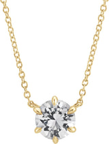 14K Gold Round Natural White Sapphire Solitaire Necklace II - Yellow Gold