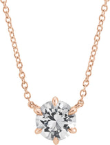 14K Gold Round Natural White Sapphire Solitaire Necklace II - Rose Gold