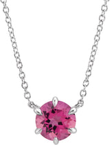 Platinum Round Natural Pink Tourmaline Solitaire Necklace II