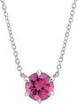 14K Gold Round Natural Pink Tourmaline Solitaire Necklace - White Gold