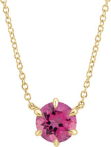 14K Gold Round Natural Pink Tourmaline Solitaire Necklace II - Yellow Gold