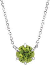 Platinum Round Natural Peridot Solitaire Necklace II