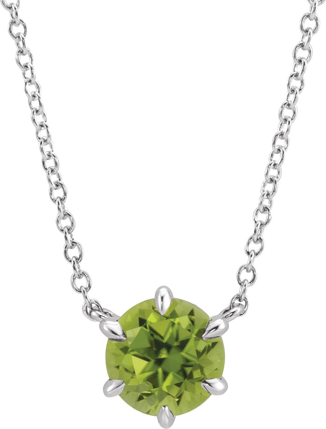 Platinum Round Natural Peridot Solitaire Necklace II