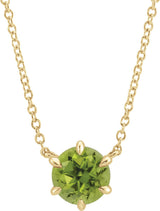14K Gold Round Natural Peridot Solitaire Necklace II - Yellow Gold