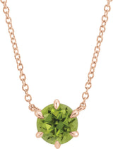 14K Gold Round Natural Peridot Solitaire Necklace II - Rose Gold