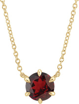 14K Gold Round Natural Mozambique Garnet Solitaire Necklace - Yellow Gold