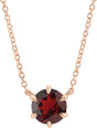 14K Gold Round Natural Mozambique Garnet Solitaire Necklace II - Rose Gold