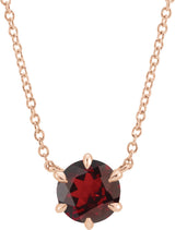 14K Gold Round Natural Mozambique Garnet Solitaire Necklace - Rose Gold