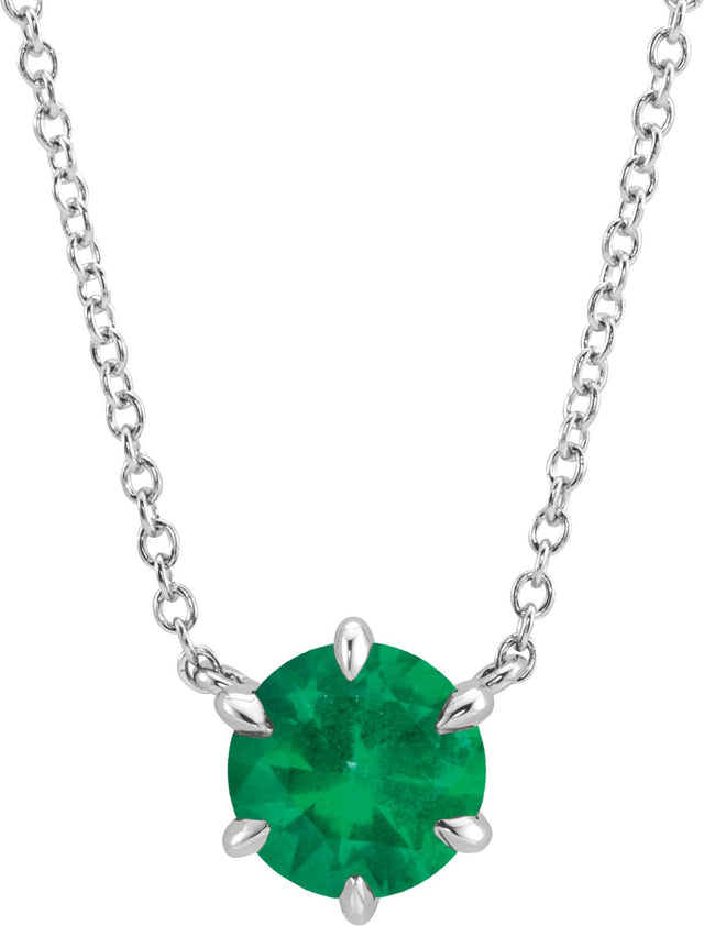 14K Gold Round Lab-Grown Emerald Solitaire Necklace II - White Gold