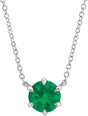 14K Gold Round Natural Emerald Solitaire Necklace - White Gold