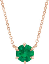 14K Gold Round Natural Emerald Solitaire Necklace II - Rose Gold