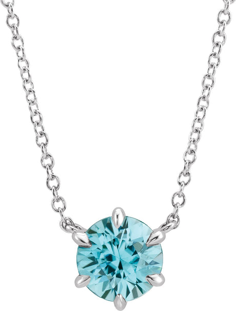 Platinum Round Natural Blue Zircon Solitaire Necklace
