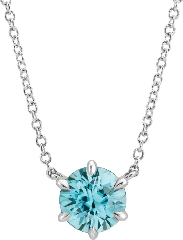 Platinum Round Natural Blue Zircon Solitaire Necklace II