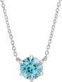 Platinum Round Natural Blue Zircon Solitaire Necklace II