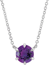 14K Gold Round Natural Amethyst Solitaire Necklace - White Gold