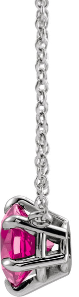 Platinum Round Natural Pink Tourmaline Solitaire Necklace II - view 2