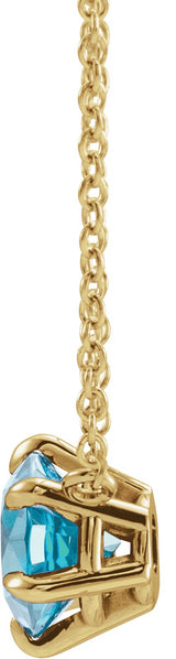 14K Gold Round Natural Blue Zircon Solitaire Necklace II - Yellow Gold - view 2