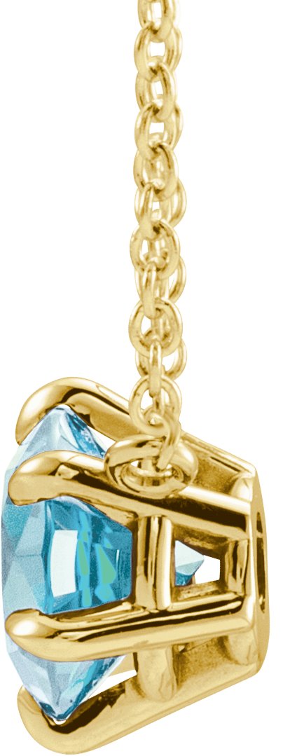 14K Gold Round Natural Aquamarine Solitaire Necklace II - Yellow Gold - view 2