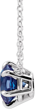 Platinum Round Natural Blue Sapphire Solitaire Necklace II - view 2