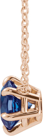 14K Gold Round Lab-Grown Blue Sapphire Solitaire Necklace II - Rose Gold - view 2