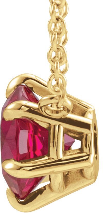 14K Gold Round Natural Ruby Solitaire Necklace II - Yellow Gold - view 2