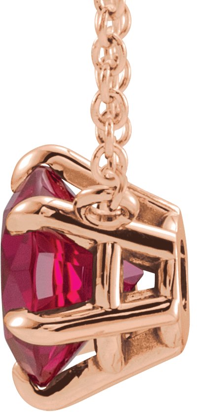 14K Gold Round Natural Ruby Solitaire Necklace II - Rose Gold - view 2