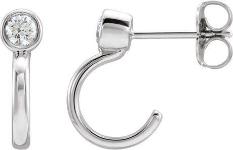 14K Gold Round Natural Diamond Bezel-Set Hoop Earrings – 2-3mm Stones - White Gold