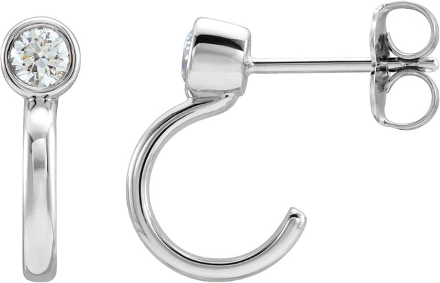 14K Gold Round Natural Diamond Bezel-Set Hoop Earrings – 2-3mm Stones - White Gold