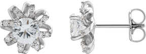 Platinum Natural White Sapphire Round 4-Prong Halo-Style Twist Earrings
