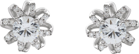 Platinum Natural White Sapphire Round 4-Prong Halo-Style Twist Earrings - view 2