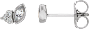 Platinum Marquise Natural White Sapphire Accented Bezel-Set Earrings