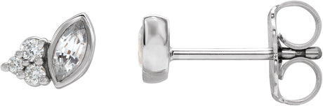 Platinum Marquise Natural White Sapphire Accented Bezel-Set Earrings