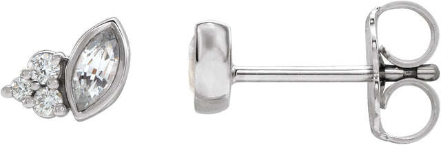 Platinum Marquise Natural White Sapphire Accented Bezel-Set Earrings