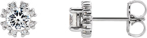 Platinum Natural White Sapphire Round 4-Prong Halo-Style Earrings