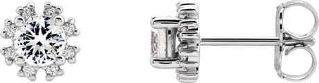 Platinum Natural White Sapphire Round 4-Prong Halo-Style Earrings