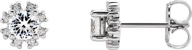 Platinum Natural White Sapphire Round 4-Prong Halo-Style Earrings