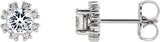 14K Gold Natural White Sapphire Round 4-Prong Halo-Style Earrings - White Gold