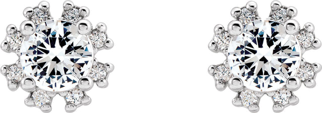 Platinum Natural White Sapphire Round 4-Prong Halo-Style Earrings - view 2