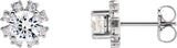 14K Gold Natural White Sapphire Round 4-Prong Halo-Style Earrings - White Gold