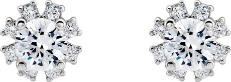 Platinum Natural Diamond Round 4-Prong Halo-Style Earrings - view 2
