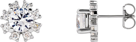 Platinum Natural White Sapphire Round 4-Prong Halo-Style Earrings