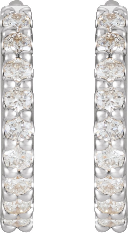 Platinum Round Natural Diamond Accented Huggie Earrings – 1.3mm Stones - view 4