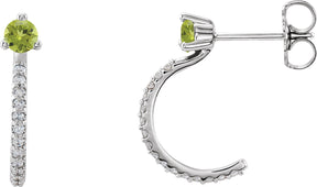 Platinum Round Natural Peridot Accented J-Hoop Earrings