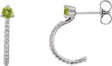 14K Gold Round Natural Peridot Accented J-Hoop Earrings - White Gold
