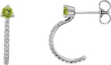 14K Gold Round Natural Peridot Accented J-Hoop Earrings - White Gold