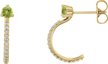 14K Gold Round Natural Peridot Accented J-Hoop Earrings - Yellow Gold