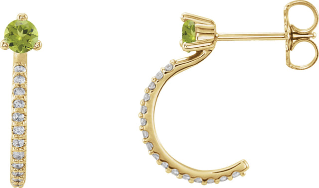 14K Gold Round Natural Peridot Accented J-Hoop Earrings - Yellow Gold