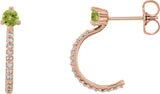 14K Gold Round Natural Peridot Accented J-Hoop Earrings - Rose Gold