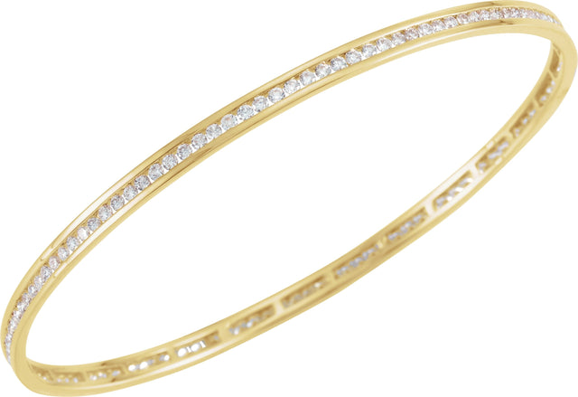 14K Gold Round Natural Diamond Accented Stackable Bangle Bracelet - Yellow Gold - view 2