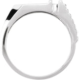 14K Gold Round Natural Diamond Geometric Signet Ring - White Gold - view 2